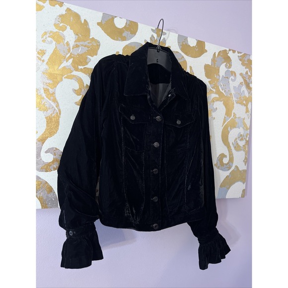 G by Giuliana Black Label Size Medium Black Puff-Sleeve Velvet Jacket - Picture 3 of 9